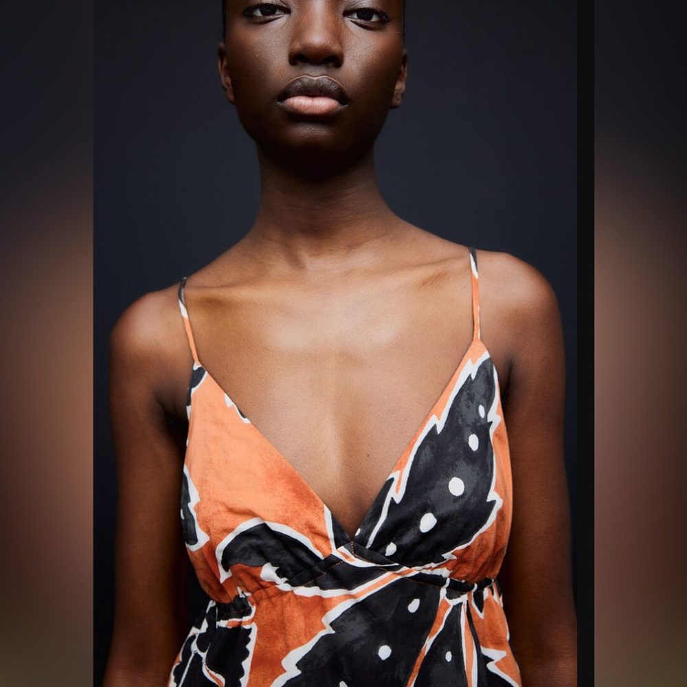 H&M Orange & Black Spaghetti Strap Long Dress - M - Picture 15 of 16